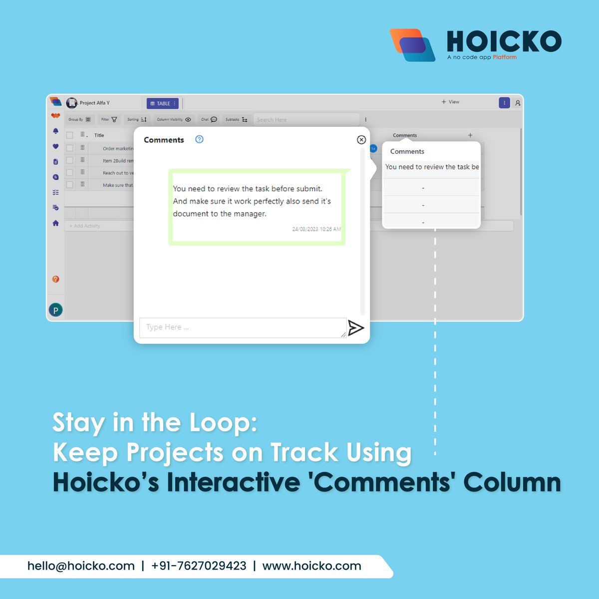hoicko_official's tweet photo. #Hoicko's dynamic #Commentsfeature empowers you to discuss, decide, and deliver without missing a beat.
Demo Request: https://t.co/27rx59fRXv #hoickonocodeapp #hoickotechnologies #oneappforall #nocodeapp #freenocodeapp #dashboard #projectmanagementsoftware #taskmanagementtool https://t.co/uKoaIfnqHs