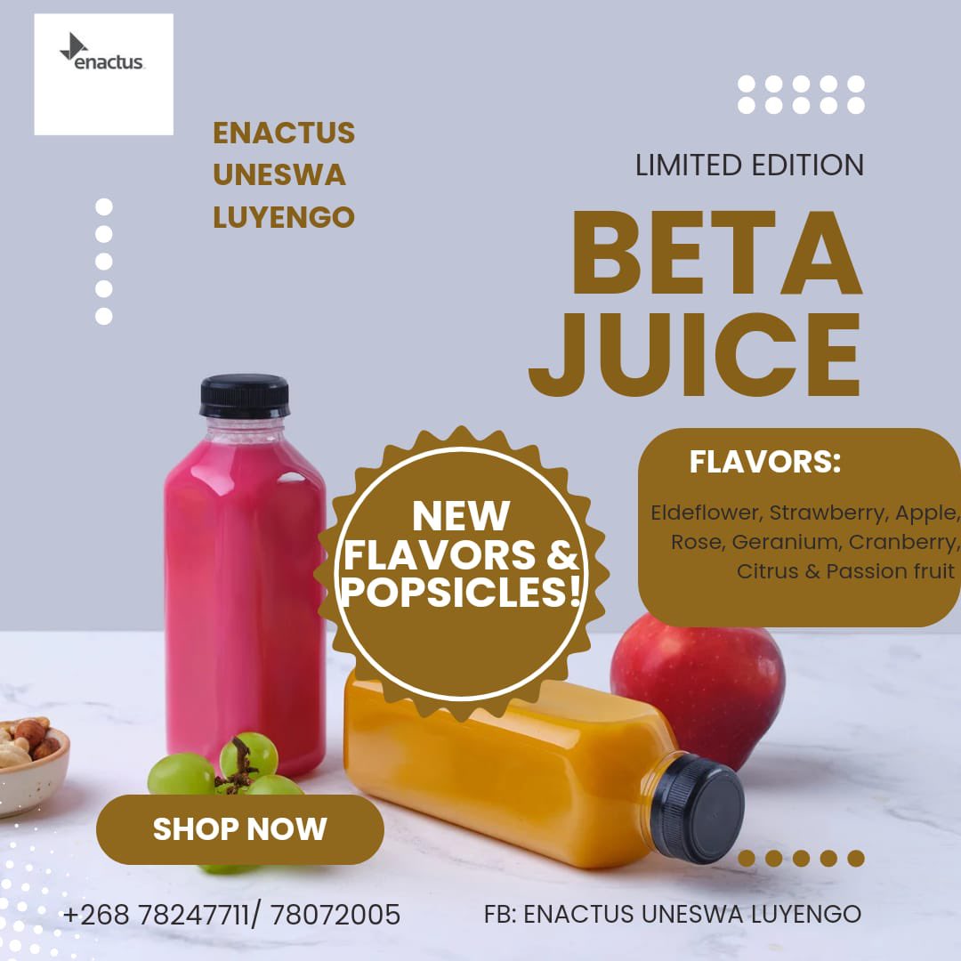 cattleman_sz's tweet photo. 🚨🚨NEW FLAVORs &amp; PRODUCT ALERT!!🚨🚨

Enactus Uneswa Luyengo has  new flavors and a new baby🥳🥳!!! BetaJuice presents nutritious pumped juices and popsicles to her name🥳🥳!!
The product and flavors launch on the 28th of August 2023,  and stay tuned for the launch🫶🏾🥳🥳. https://t.co/KFydSnUVXE