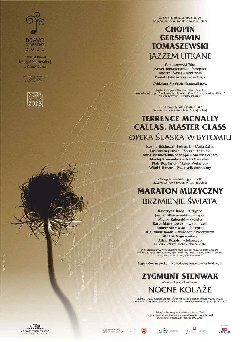 W dniach 25-27 sierpnia w Centrum Paderewskiego w Kąśnej Dolnej odbędzie się XVII edycja Festiwalu BRAVO MAESTRO. W ramach tego wydarzenia Opera Śląska zaprasza na spektakl „Callas. Master Class” Terrence’a McNally’ego.
@c_paderewskiego @PrasoweSlaskie