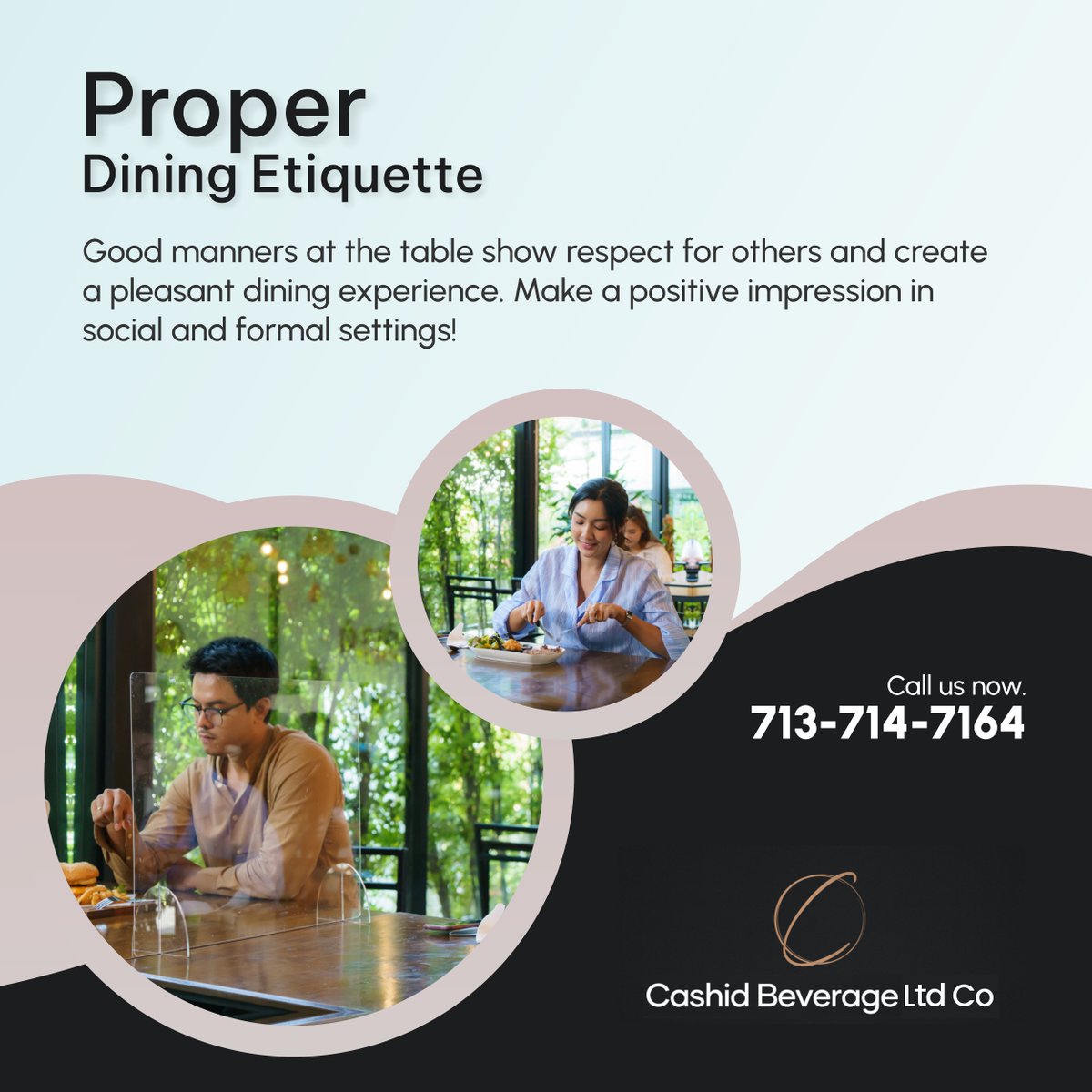 CashidBeverage's tweet image. Proper etiquette is essential when dining at a high-end restaurant. Practice good etiquette by arriving on time, chewing with your mouth closed, and passing good items to the right. Know more at bit.ly/3JS4Xrn.

#LimoncelloLife #SugarLandTX #DiningEtiquette