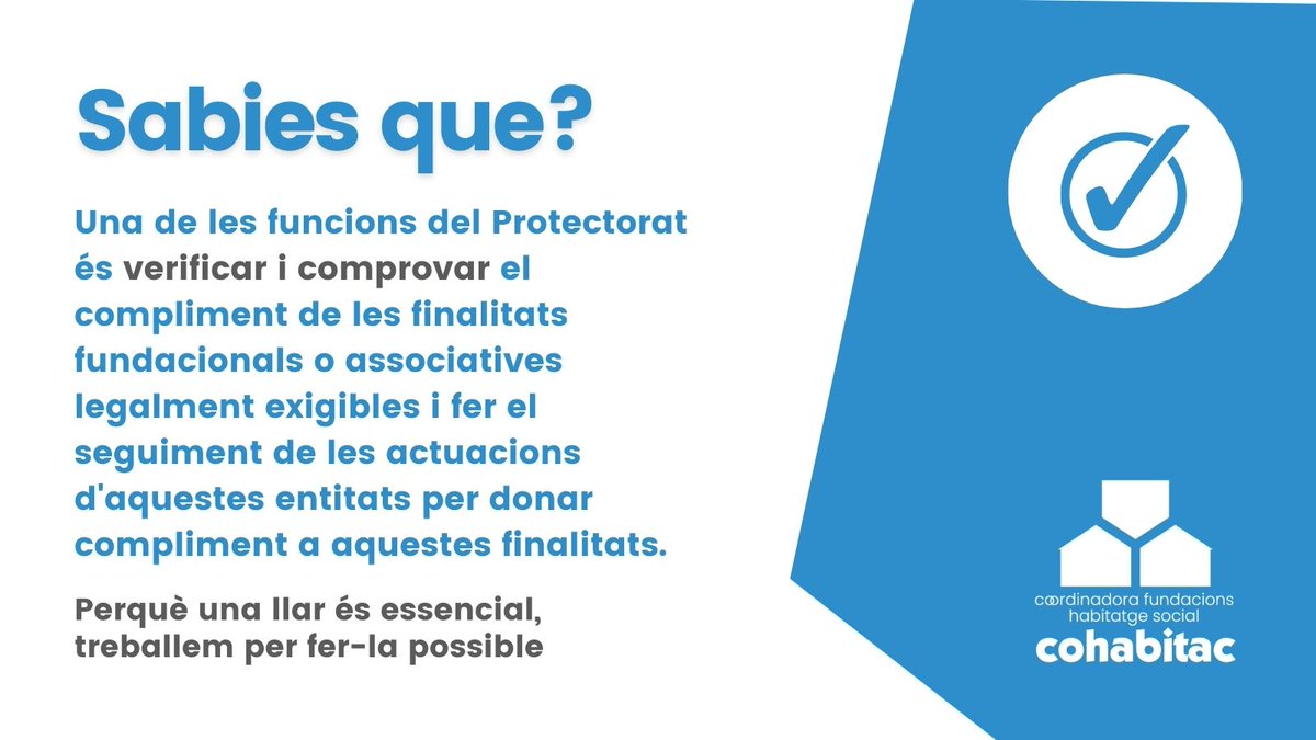 cohabitac's tweet photo. El #Protectorat de la @gencat és un órgan administratiu del departament de #justícia, adscrit a la Direcció General d’Entitats Jurídiques i de #Dret, que té, com a objectiu principal, garantir el compliment de la voluntat dels qui institueixen les #fundacions privades catalanes. https://t.co/ZQGML0VwYR