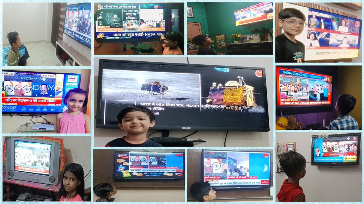 PublicPuneet's tweet photo. Hearty Congratulations to the Team #ISRO for the successful landing at lunar moon. 

Our students were also exited and saw the live coverage and sent their pictures with the live telecast of #Chandrayan landing.

#Chandrayaan3Landing #chandrayaan3mission #isro #puneetpublicschool https://t.co/AVuMP8jhnG