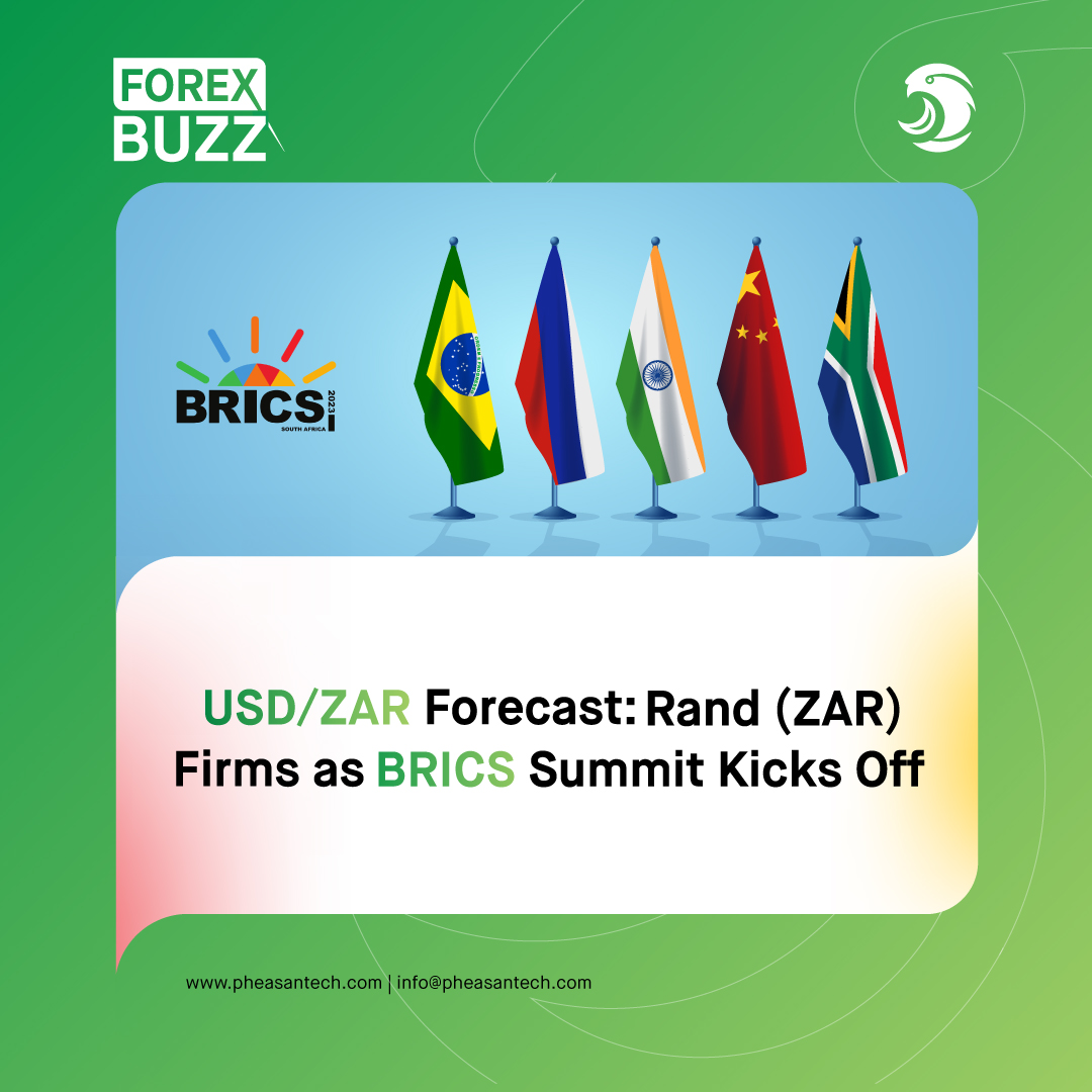 pheasantech's tweet photo. The South African Rand (ZAR) is up 1.20% against the US Dollar amid the 2023 BRICS summit and a US Dollar rally pause, halting its July decline.

#forexbuzz #buzz #latestbuzz #latestforexbuzz #usd #zar #currencynews #latestforexnews #forex #news #forexupdates #PheasanTechsolution https://t.co/ElprL8kyW8