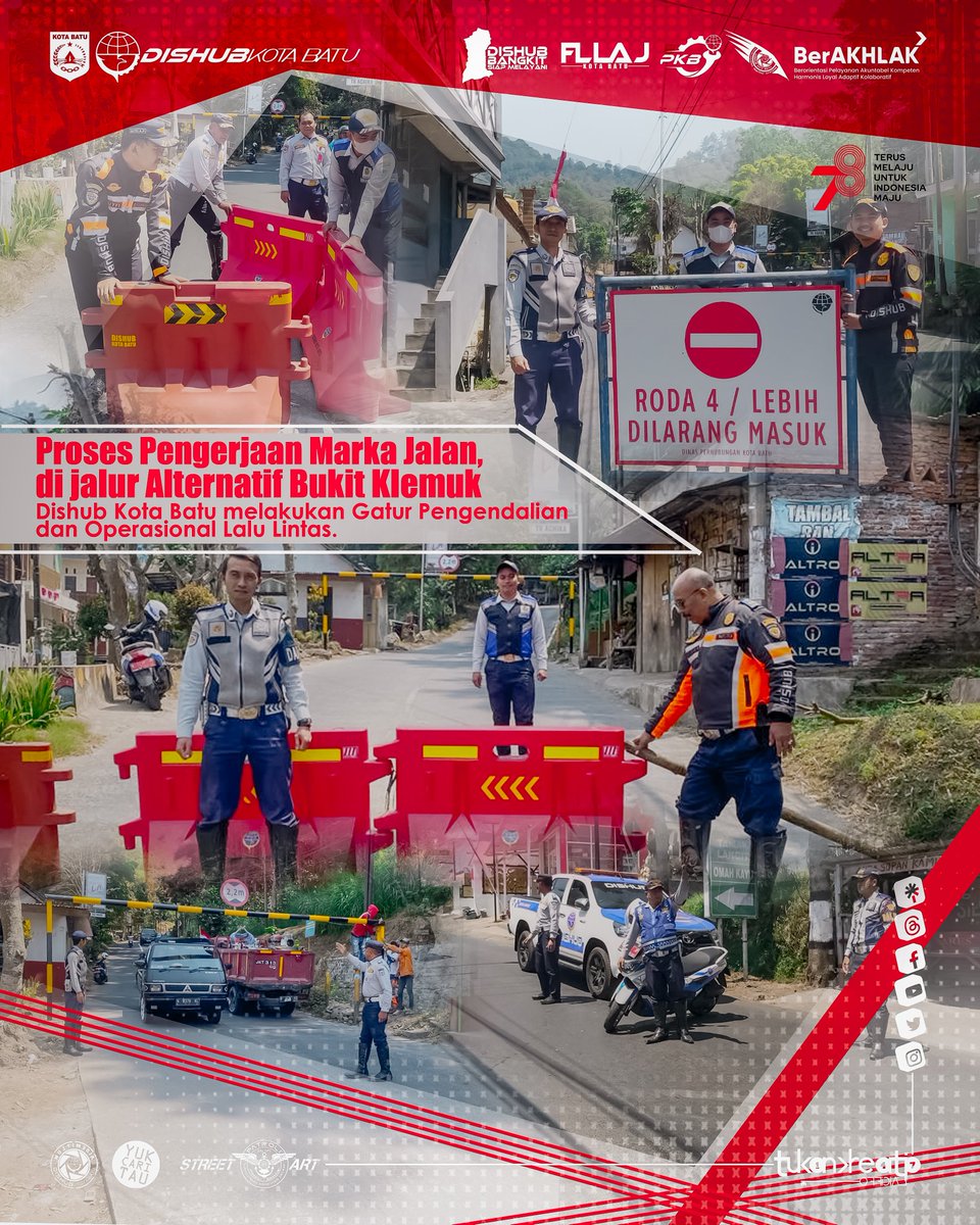 tukankreatip147's tweet photo. August 24,2023 ,
INFO kendaraan R4 untuk sementara dihimbau dan dilarang melintas dari Bawah ke Batas. Dikarenakan ada pengerjaan Marka Jalan di Jalur Alternatif Klemuk Kota Batu.
#dishubkotabatu #markajalan @yusufgunawan @infomalang https://t.co/JnIO0eDuvz