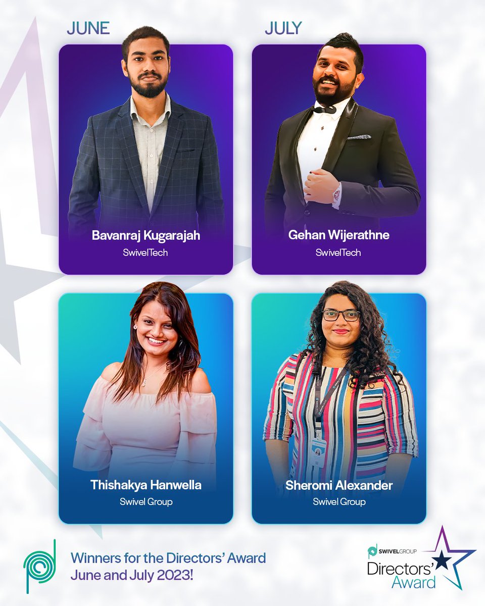 Swivel_Group's tweet image. Congratulations to the winners of the prestigious Director&apos;s Award for June and July. Your commitment to excellence is unmatched and we are proud to have such hardworking individuals in our teams!

#SwivelGroup #SwivelTech #EmployeeRecognition