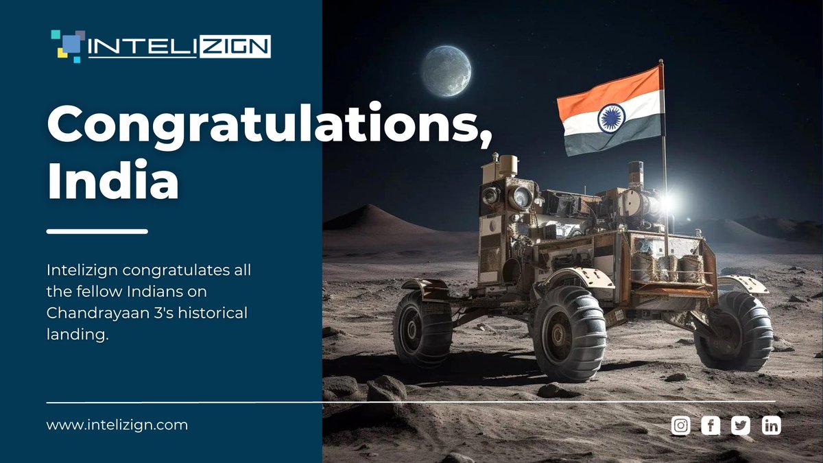 intelizign1's tweet photo. Congratulations to all the scientists at @isro as #Chandrayaan3 has successfully soft-landed on the moon. Intelizign is thrilled to be part of this historic moment, applauding India's dedication to space exploration. 🇮🇳🛰️ 

#ProudMoment #SpacePioneers #India #Intelizign https://t.co/JzTxHjRda3