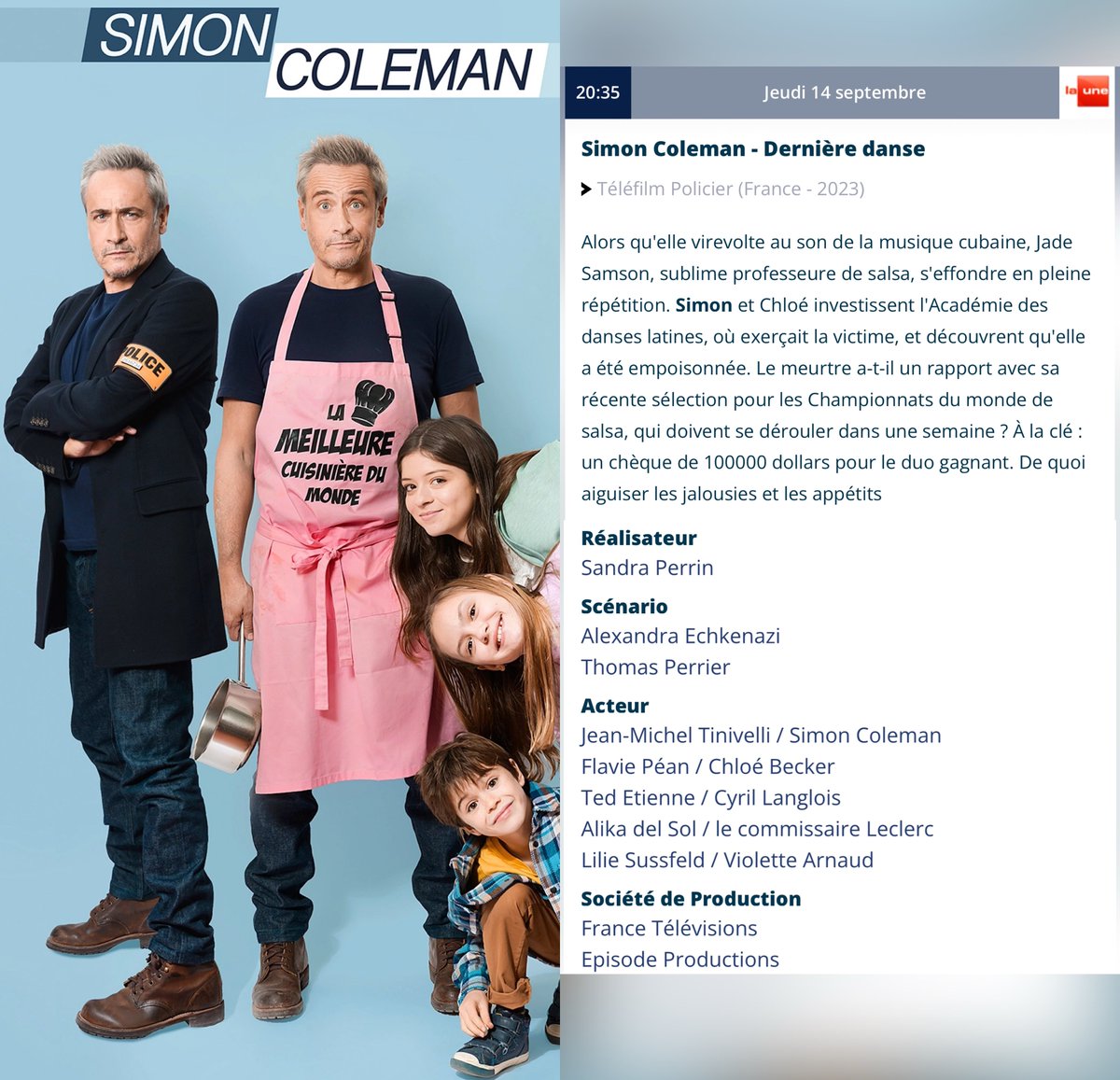 alice_fans1's tweet photo. 🚨A vos agendas 📺😜
Il est de retour !!!
#SimonColeman sera diffusé le jeudi 14 septembre à 20h35 sur #LaUne 🇧🇪 💥
#JmTinivelli #FlaviePéan #TedEtienne
#LilieSusfeld…réal #SandraPerrin
#jlagroupe #eisodeproductions https://t.co/O277OwXChh