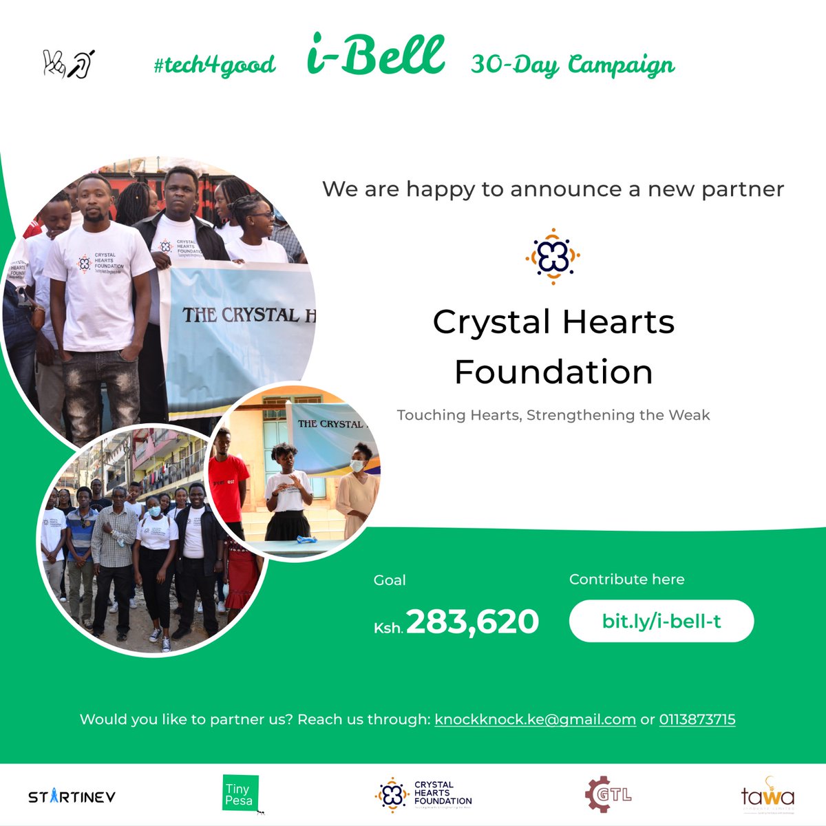 🎉 Exciting News 🎉 We're thrilled to welcome our newest partner and sponsor to the i-bell Tech4Good campaign! 🥁🥁🥁 @CrystalHeartsKe 🎉🎉 Together, we're about to take innovation and impact to a whole new level! 🚀 knockknock.co.ke/campaigns/tech…