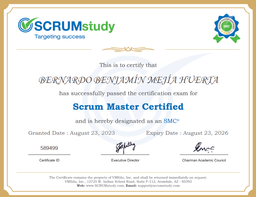 SCRUMstudy_'s tweet photo. Congratulations, Bernardo Benjamin! 
May you have continuing successes that bring prosperity and happy things to share! 
We @SCRUMstudy_ are proud to have you as our student. 
_________________ 
#SCRUMstudy #learnscrum #scrum #certification #webinar #Management https://t.co/VhGYNxzBMV