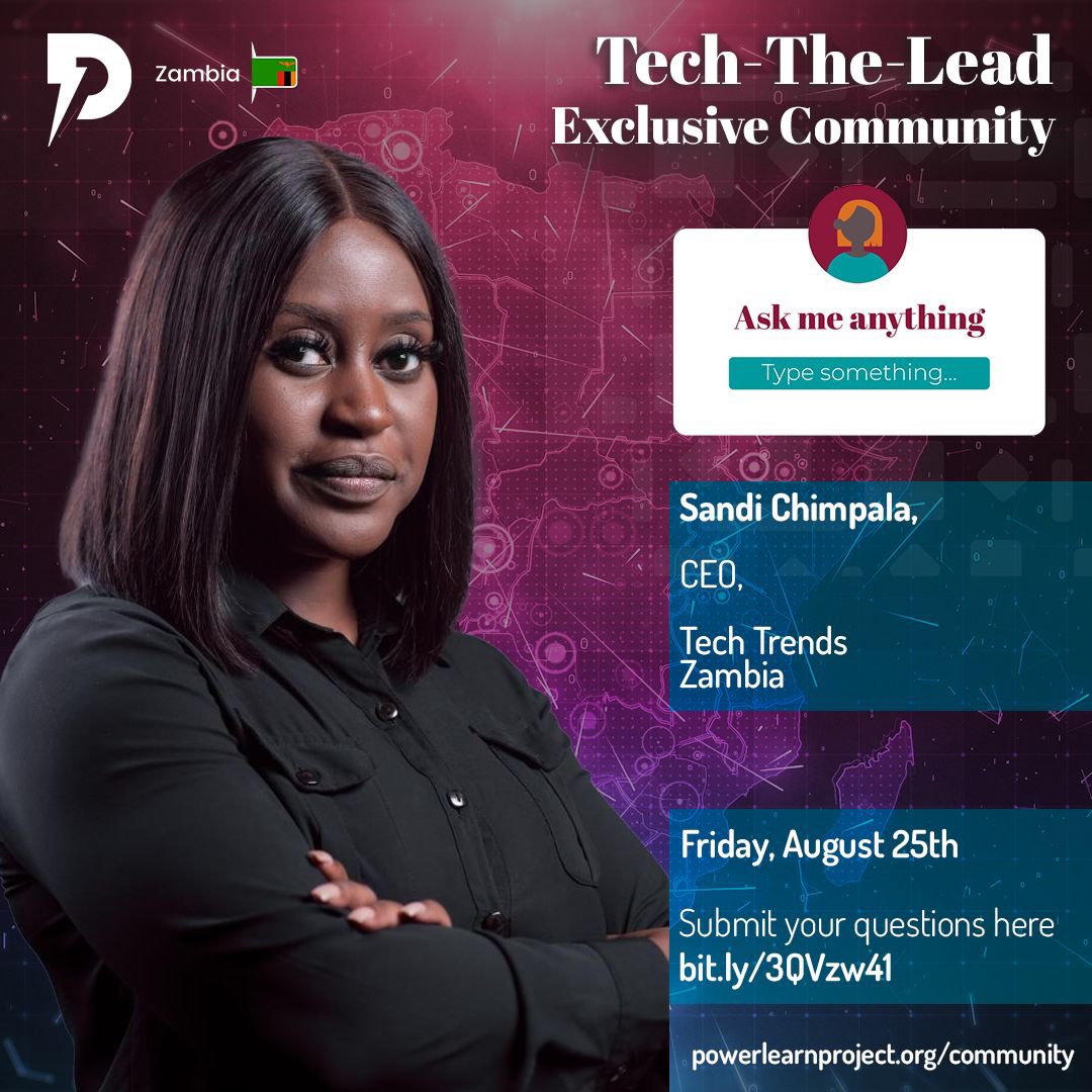 PLPAfrica's tweet photo. Even in a world of movies, songs, and poetry, the real stars are the dreamers, the doers, and the tech leaders who make their mark.  Are you aspiring to #TechTheLead and wondering how it's done at the top?

Well, we have an exclusive 'Ask Me Anything' day for our @plpcommunity members with @sandichimpala , the CEO of @techtrends_zm , all the way from Zambia this Friday🎉

Got questions or seeking advice on how to begin your journey of standing out in the tech landscape ? This is your moment to connect with a leader shaping this space herself ! 🚀

From Sandi’s lessons on her early career journey in tech, leadership perspectives and industry trends to insights on personal and professional growth, you will be getting the answers from DOER herself 😌

Join the conversation by submitting  your anonymous questions here 🔗 https://t.co/rQv9vEFYmt and visit our Power Community 🔗https://t.co/rSThPEc4Ls to join the exclusive AMA Friday with great Sandi Chimpala 🇿🇲

#1MillionDevs4Africa 
#TechTheLead 
#AskMeAnything 
#TechTrends 
#PowerCommunity