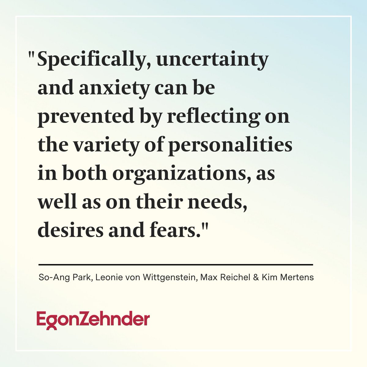 Fusionen können das Unternehmenswachstum steigern - sie können aber auch zu organisatorischen Ängsten führen.

Wie sich Konflikte vermeiden lassen und welche Rolle die menschliche Dimension dabei spielt, erfahren Sie hier: ego.nz/DoneDeal

#Leadership #ChangeManagement