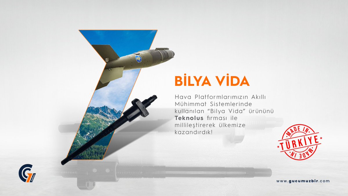 Teknolus ile birlikte tamamladığımız DÖRDÜNCÜ Millileştirme çalışmamız, hava platformlarımızın akıllı mühimmat sistemlerinde kullanılan "Bilya Vida" ürününü ülkemize kazandırdık!

#ASELSAN #GücümüzBir #MillileştirmeHamlesi
#Millileştirme

 <a href="/aselsan/">ASELSAN</a>