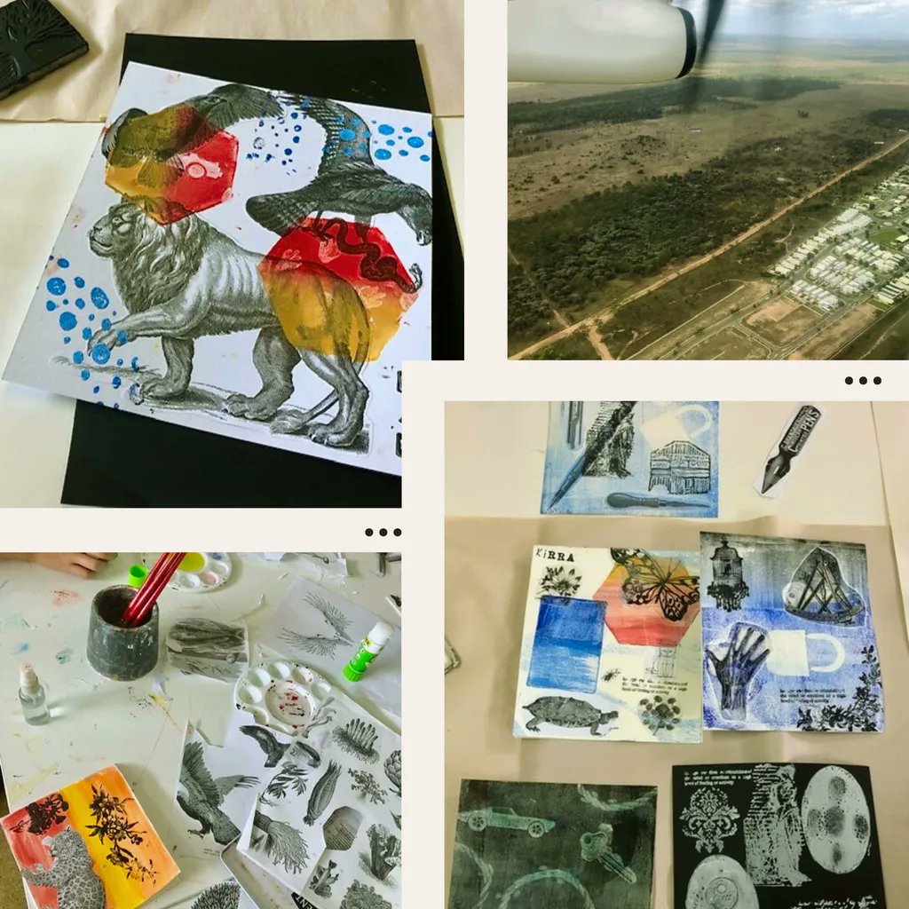 Reframe toured to Moranbah between 26 July and 13 August, 2023. Moranbah State High School hosted a Reframe Exhibition Workshop with artist Nancy Brown. Students visited Coalface Art Gallery and participated in a mixed media workshop and informative learning activities.