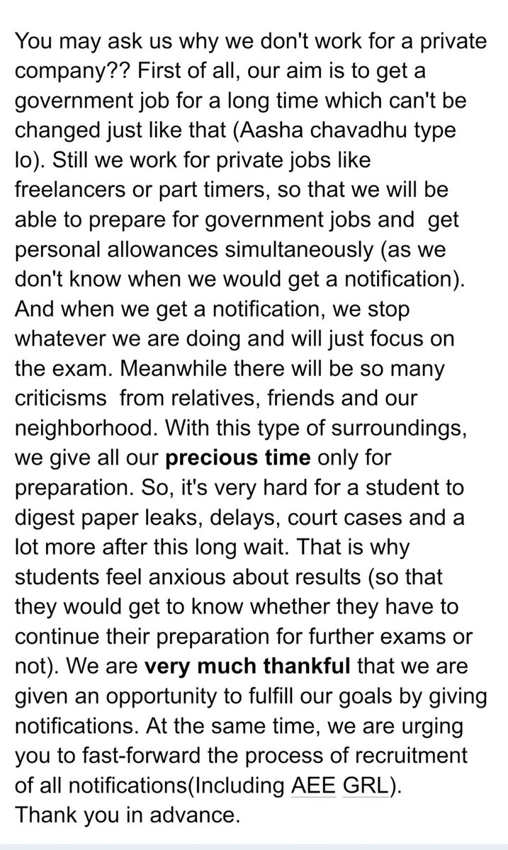 ManishaReddyyy's tweet photo. Please give our marks list ASAP (AEE GRL).. That's not something very big to ask.. But it matters a lot to us aspirants.. The reason behind urging for this is attached below.
Thank you in advance. Hoping for the best @KTRBRS @BRSHarish @TSPSCofficial https://t.co/NO726zKFJC