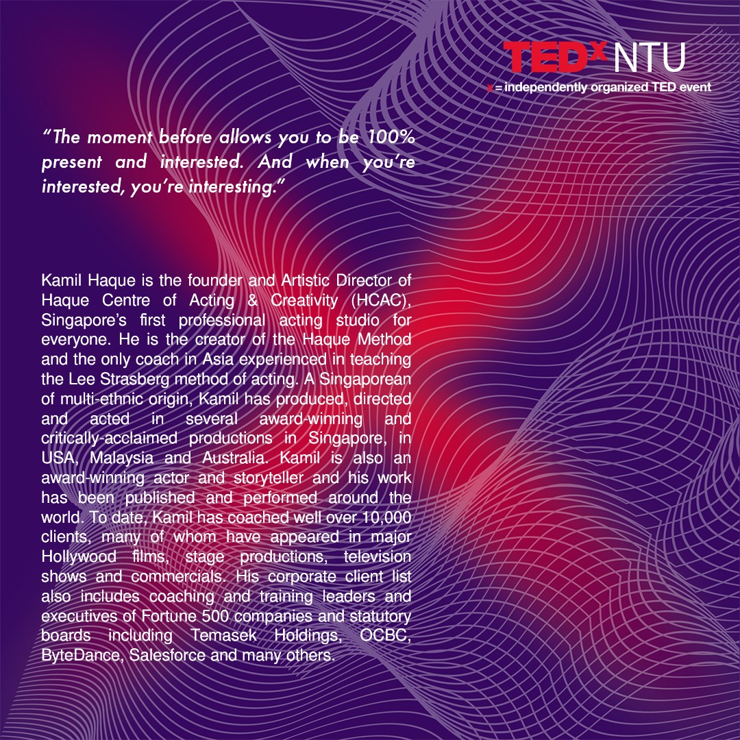 Come explore the Canvas of Creativity  with Kamil Haque  and  Unveil the Artistic Essence of Acting and Film Production. 🎬🎭 #TEDxNTU #ArtInCinema #production #storytelling