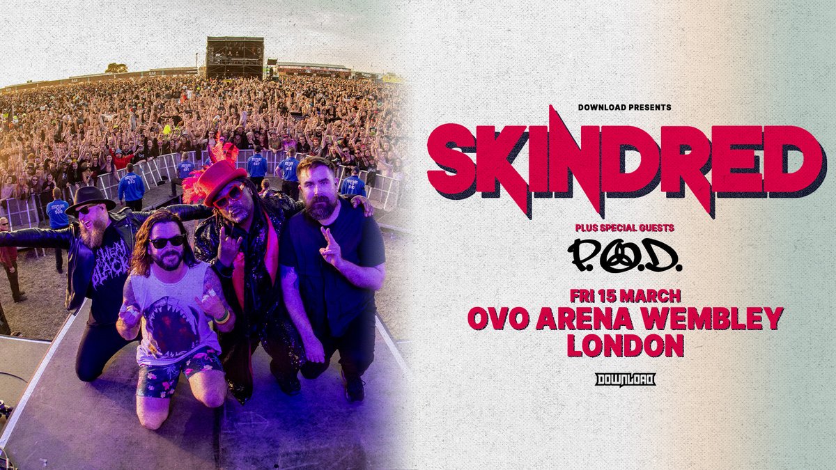 🆕 <a href="/POD/">P.O.D.</a> will support <a href="/Skindredmusic/">Skindred</a> for their show here at <a href="/OVOArena/">OVO Arena Wembley</a> Wembley.

Grab your tickets here 🎟️⬇️
bit.ly/OVOSKINDRED

#Skindred #SkindredLondon