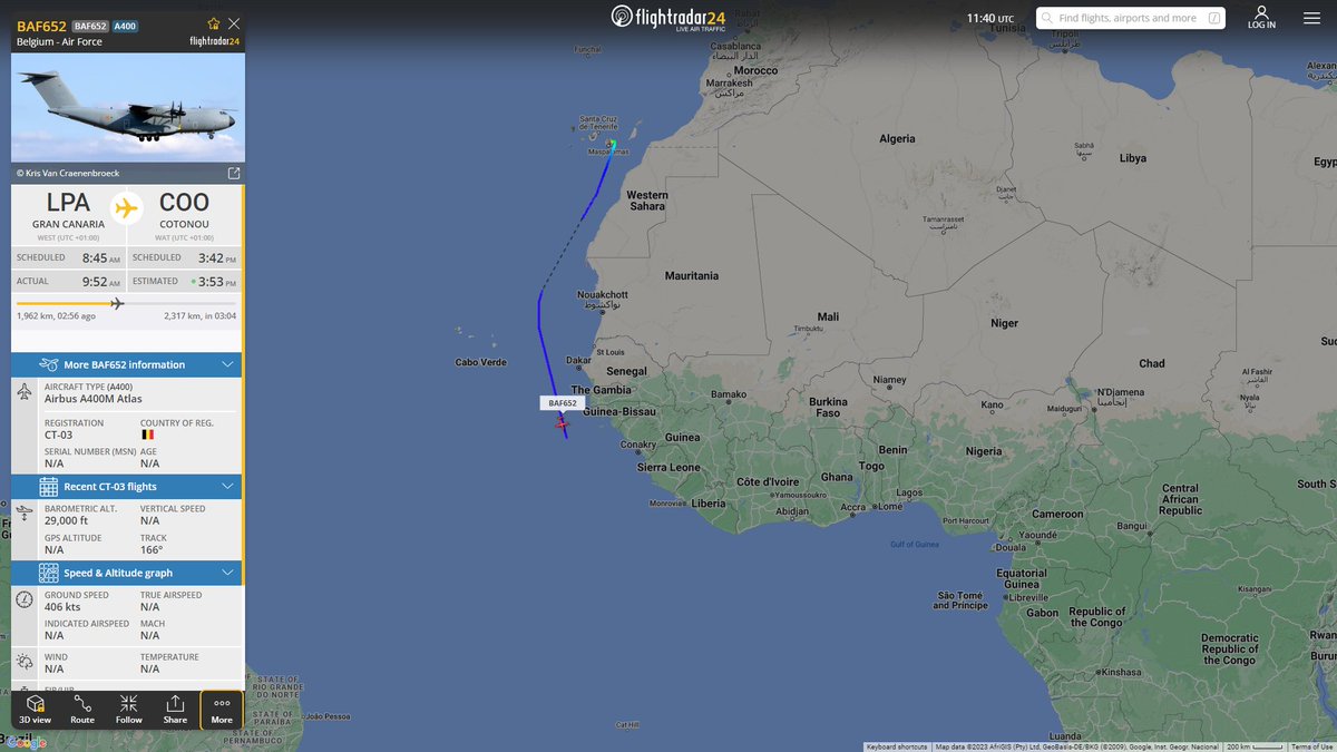 Belgian Air Force A400M BAF652 en route to Cotonou #Benin.