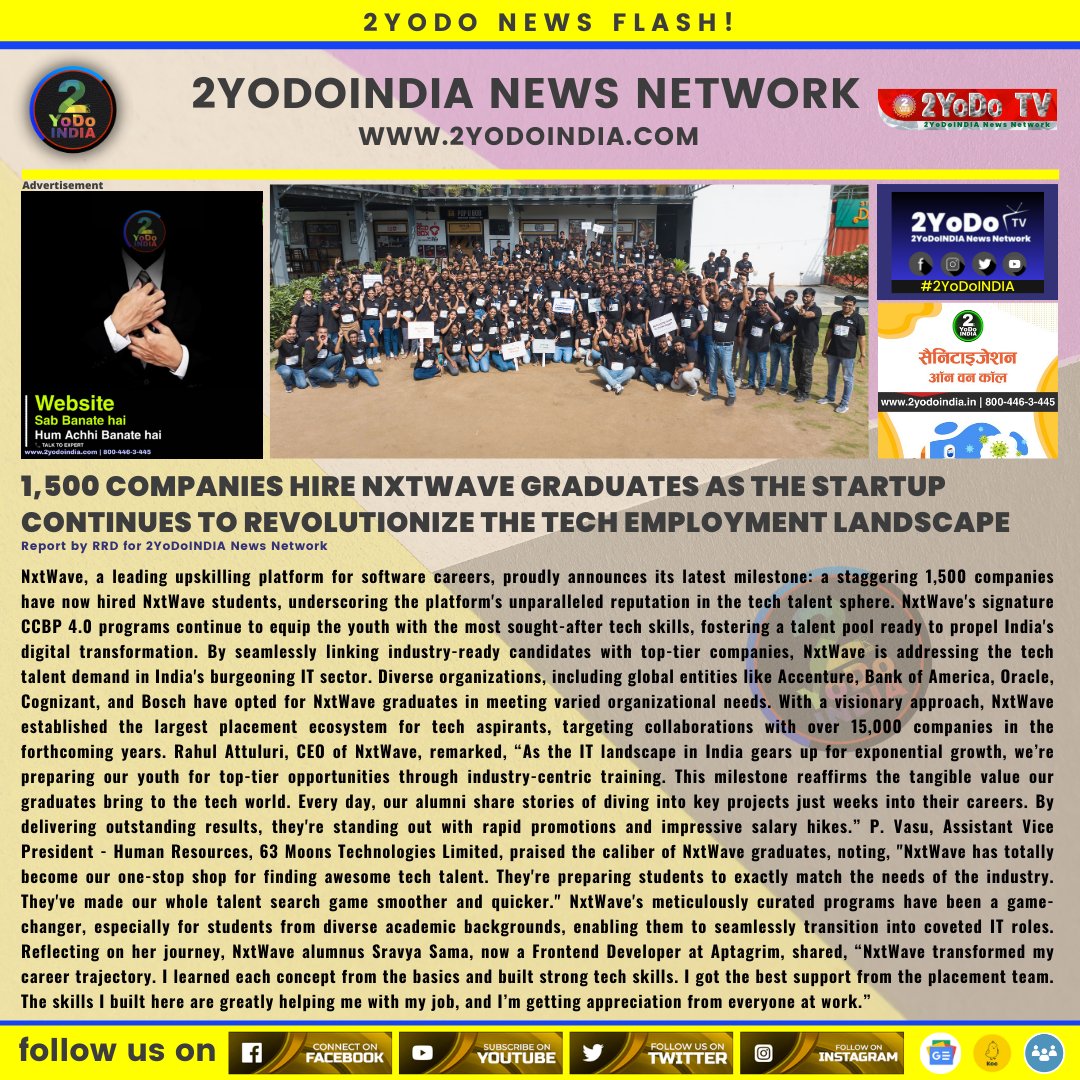 2yodoindia's tweet image. 1,500 Companies Hire NxtWave Graduates as the Startup Continues to Revolutionize the Tech Employment Landscape

for more news visit 2yodoindia.com

#2YoDoINDIA #NxtWave #TechEmployment