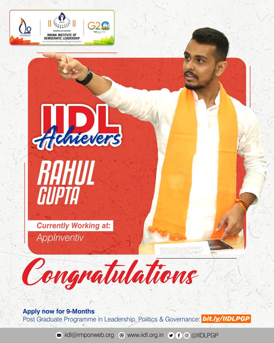 iidlpgp's tweet photo. #IIDL- Indian Institute of Democratic Leadership’s Batch 6 student - Rahul Gupta is currently working at AppInventiv (Agency).
You can be one of the #IIDLAchievers too.
Apply now to #JoinIIDL's PGP 2023-24 Batch➡️ https://t.co/MN4lJeNlG0
#IIDLPGP https://t.co/ShkUpcwbDx