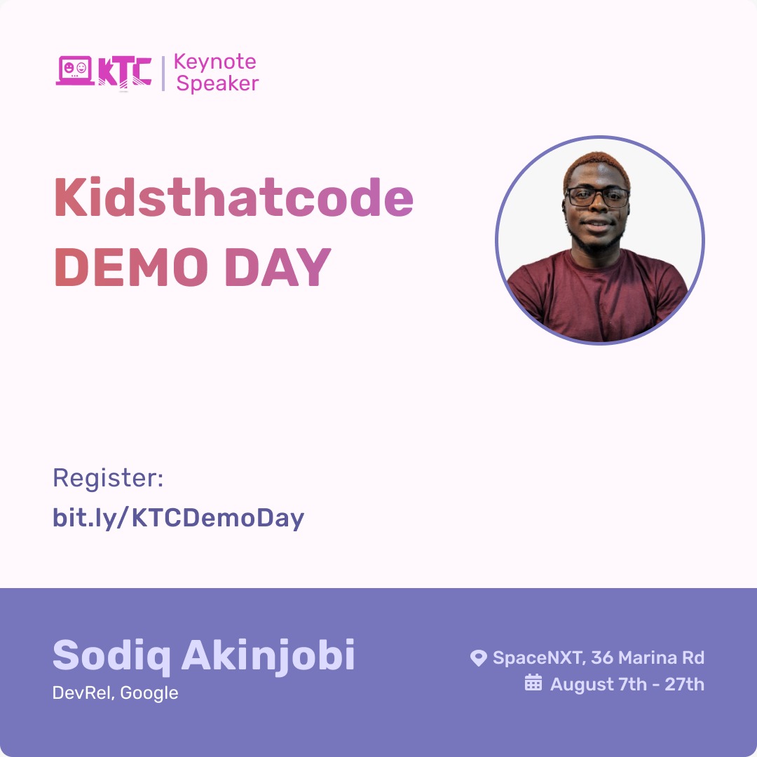 Looking forward to the @kidsthatcodeNG Demo Day this weekend ✨🚀

You can snag a free ticket here - bit.ly/KTCDemoDay

#KidsThatCode