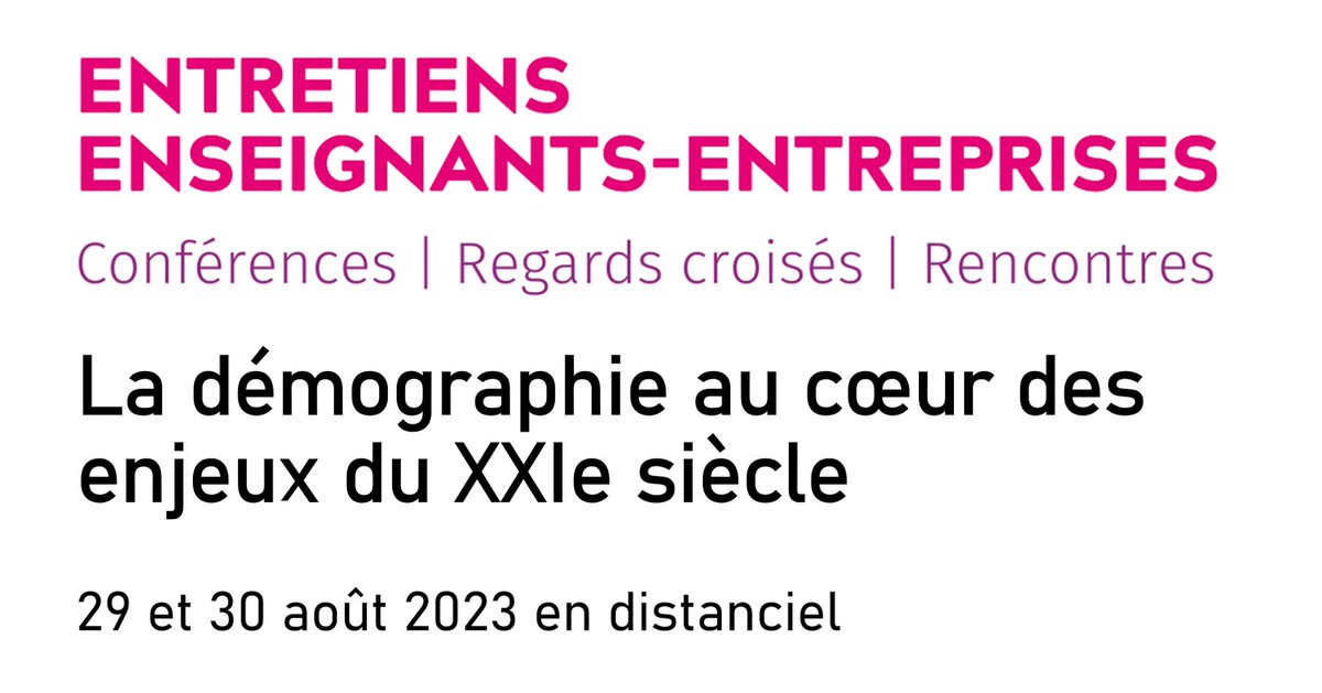 Les Entretiens Enseignants-Entreprises se déroulent les 29 et 30 août, sur le thème « La démographie au cœur des enjeux du XXIe siècle » Vous souhaitez assister et participer aux échanges ? Accédez au formulaire d'inscription en distanciel 💻 swll.to/Ncsdc