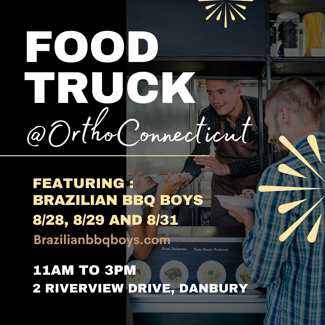 Join Brazilian BBQ Boys food truck, stopping by OrthoConnecticut not one but three days next week!
#orthoCT #getmovingCT #danburyCT #CTfoodtrucks #foodtruck