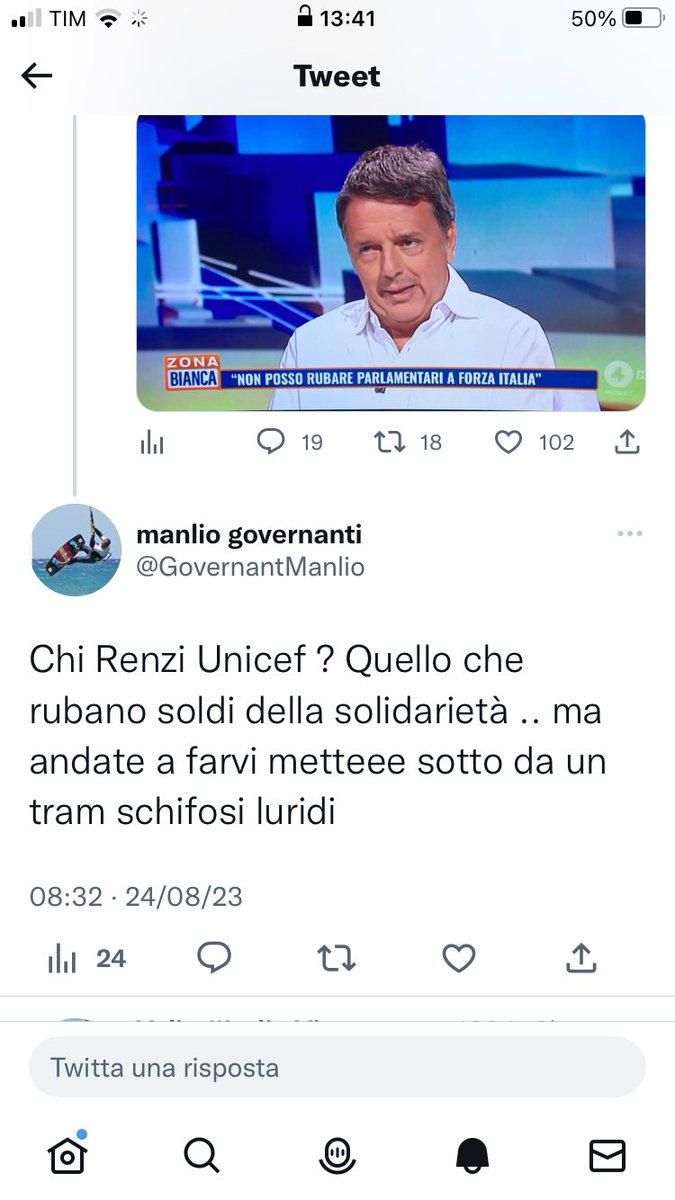 Cris_CHML's tweet photo. A @matteorenzi e @FrancescoBonif1 querelate se volete @GovernantManlio 
Scommetto che in un’aula di tribunale il soggettino non farebbe il gradasso. Una lezione gli starebbe bene dopo le cose gravi scritte, nonostante le sentenza del tribunale ma è troppo per un ungulato grillino https://t.co/FBKhtdi4eg