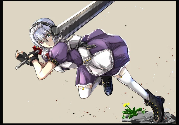 Skebにてリクエストありがとうございました(*'Д`)  オリジナルのメイドさんかな?設定資料で大きな武器を持っていたのでモンハンのハンター風味に