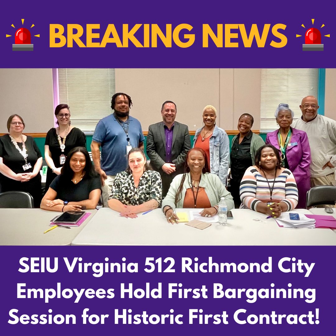 🚨 @SEIU Virginia 512 Richmond City employees held our first bargaining session with the city yesterday. We love our community, and we are committed to winning good union jobs & quality public services for all working families in RVA! Employees: check your email for more info.