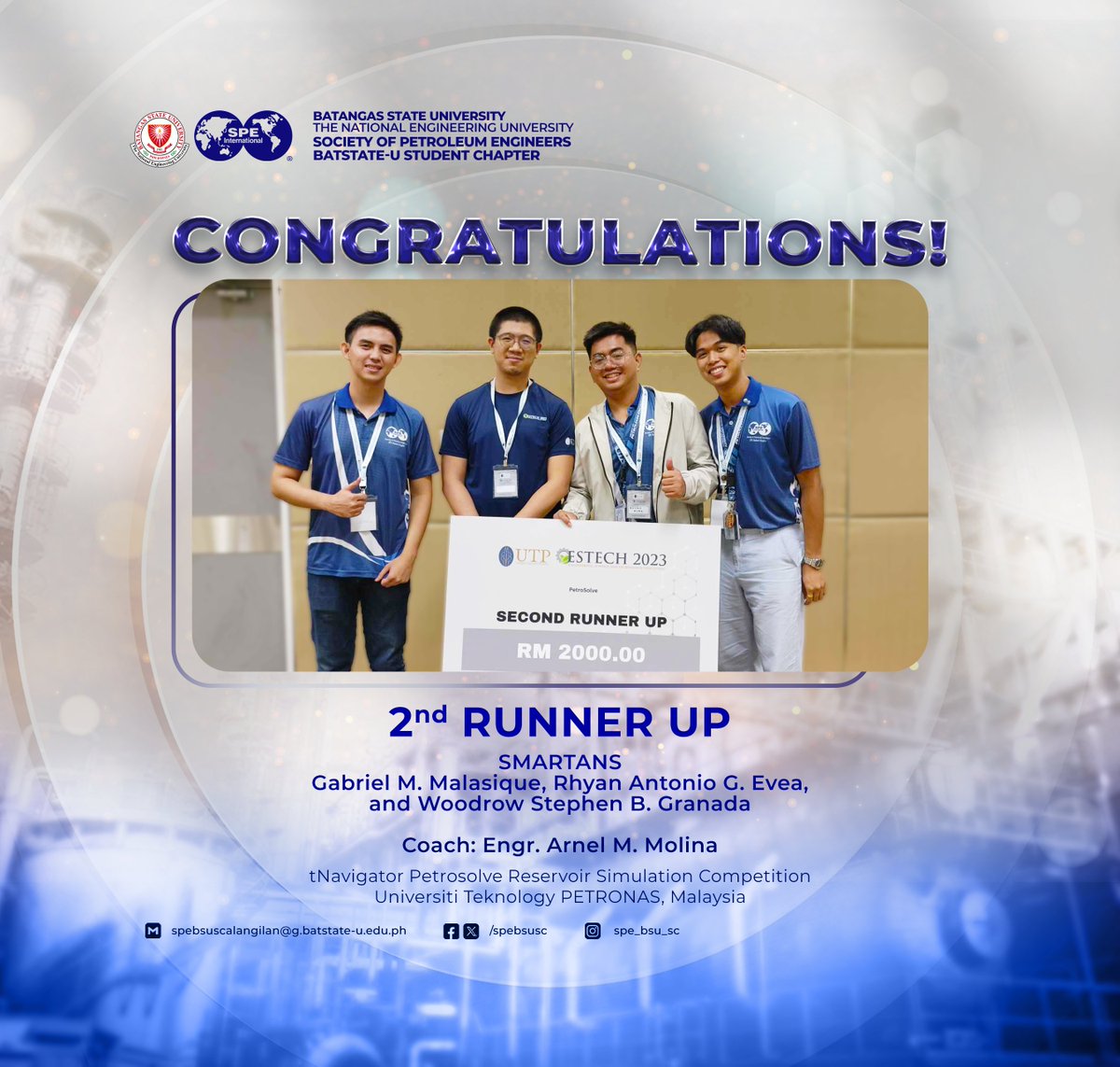 The legacy of elegance continues as we are honored to congratulate our amazing SMARTANS for placing 2nd Runner-Up on a global stage in the tNavigator Petrosolve Reservoir Simulation Competition!

#SuperiorPerfomance
#RadiantExcellence
#IgniteTheFlame