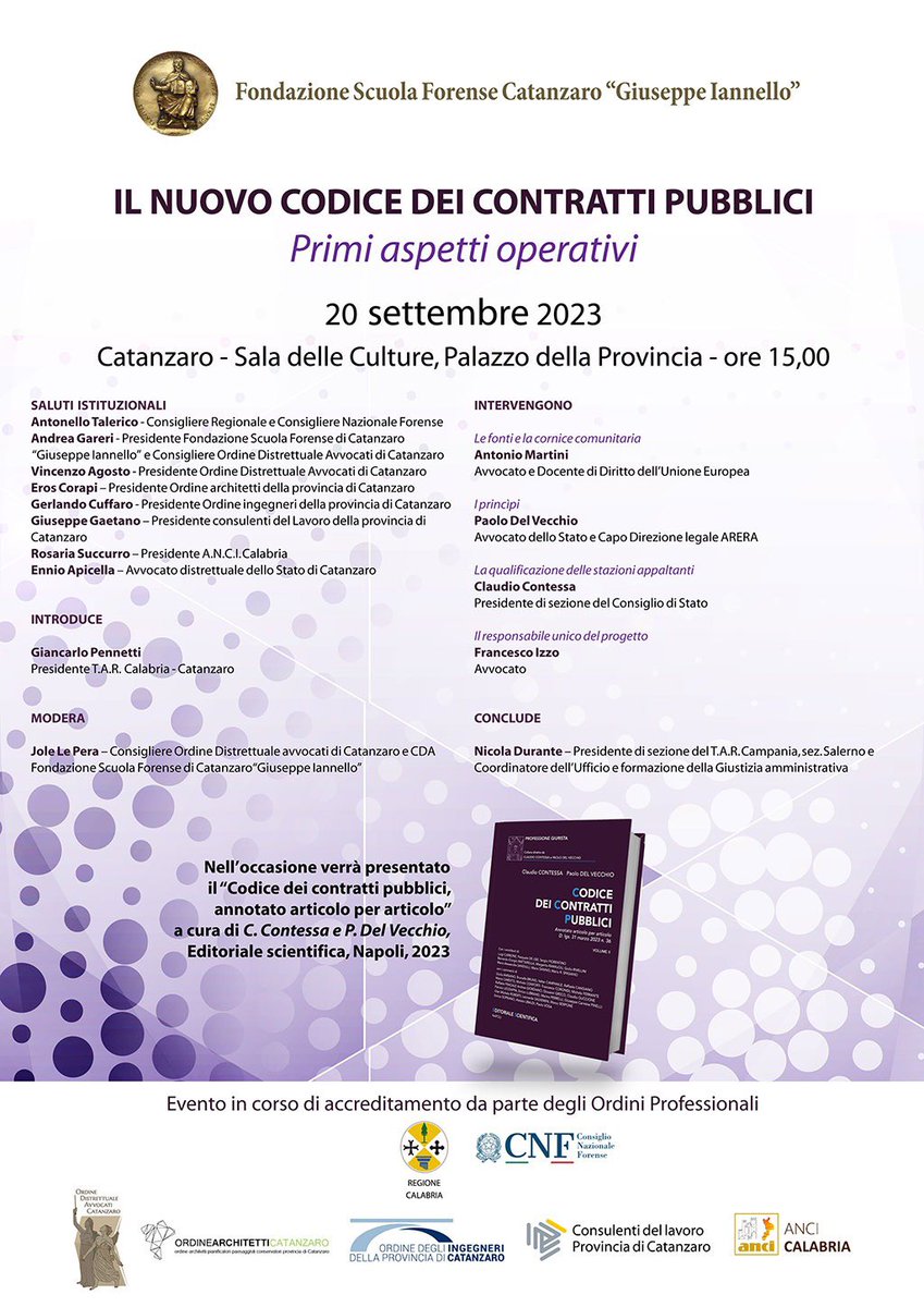 Tonimartini65's tweet photo. A Catanzaro il 20 settembre si discuterà del nuovo codice degli appalti. Con un parterre qualificato di relatori. Io mi occuperò delle fonti e della cornice normativa eurounionale.

https://t.co/pvJgCd4GYS https://t.co/6b8jRVqVqr