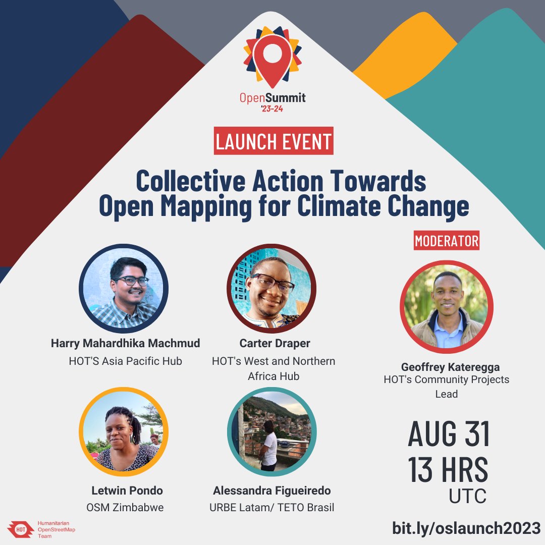 🔥🌪️🌊 Climate change is here and open mapping must be part of the solution! 🗺️

Join us for a panel about the role of open mapping in addressing the critical challenges that is climate change.

📅  August 31st 13 hrs UTC
📍Registration through Eventbrite: bit.ly/oslaunch2023