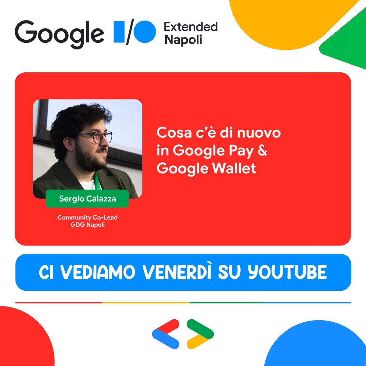 GDGNapoli's tweet photo. Sveliamo i talk di domani al Google I/O Extended 2023, in diretta su YouTube https://t.co/uGDIp17cUE

Cosa c’è di nuovo in Android con @AlessioR101 

Cosa c’è di nuovo in Google Pay &amp; Google Wallet con Sergio Caiazza

Cosa c’è di nuovo in Material Design con Carlo Di Gennaro https://t.co/SDpPJNWalr
