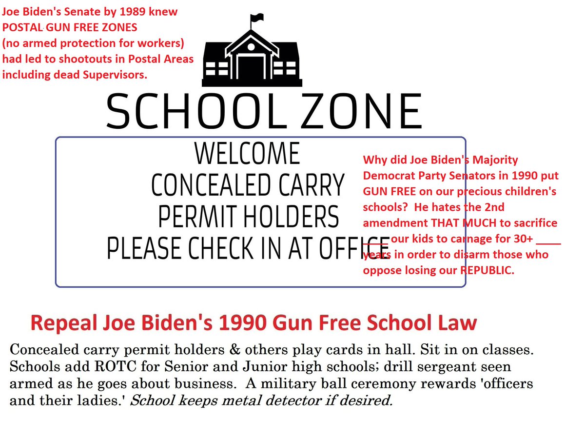 CSPANJNKY's tweet photo. @TPCarney @cspanwj 
What needs to be exposed to the public:
In 1990 as head of Senate, Biden put GUN FREE signs on our schools, churches, malls, etc. KNOWING -Postal shootings of 1970's that GUN FREE's a death sentence to those inside. https://t.co/30gvX17M1C