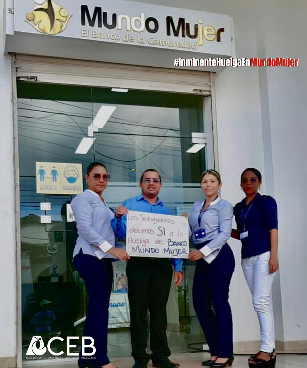 ACEB Lorica | Trabajador@s del  banco Mundo Mujer preparan votación por la Huelga ante la negativa de la entidad a una solución al justo pliego de peticiones  <a href="/cutcolombia/">Central Unitaria de Trabajadores</a> <a href="/uniamericas/">UNI Américas</a> 

<a href="/MintrabajoCol/">MinTrabajo</a> <a href="/fundacionFESCOL/">Friedrich-Ebert-Stiftung en Colombia</a> <a href="/USOColombia/">USO Colombia</a> <a href="/SintraSecFin/">SINTRASECFIN</a> 
#FelizJueves