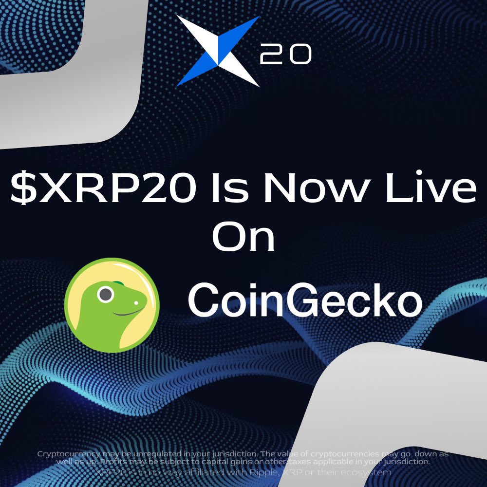 XRP_20CS's tweet photo. 🎉Big Announcement!🎉

$XRP20 has officially launched on @coingecko!

Be sure to take a look and keep track of our exciting journey: https://t.co/Dy3sCPBHdF

Let's maintain the positive energy and continue moving forward!🚀 https://t.co/yfocN4B2LD