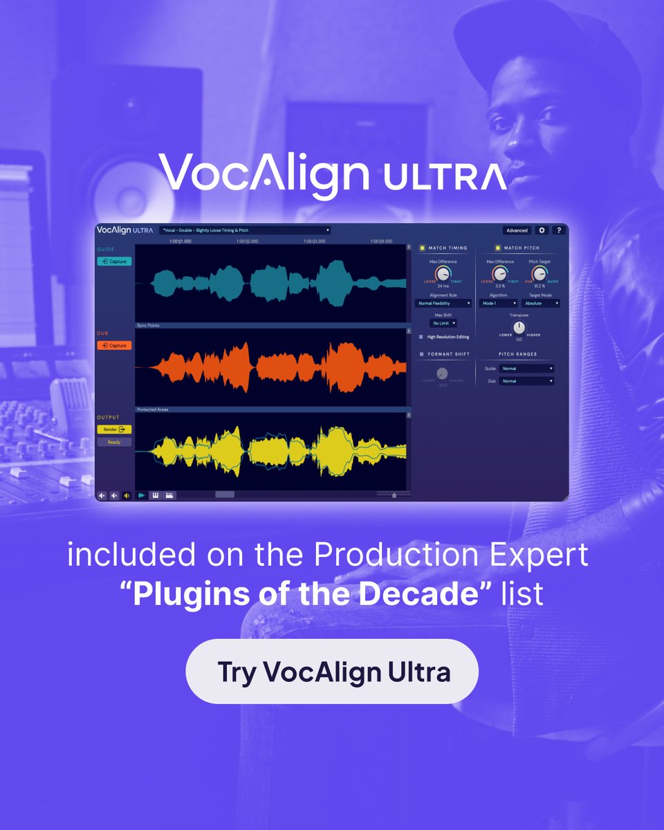 We’re over the moon about this one—Production Expert has included VocAlign Ultra on its “Plugins Of The Decade” list. 👏👏 We know why—do you? 🤔 Dive in to find out! bit.ly/3qHy4HA