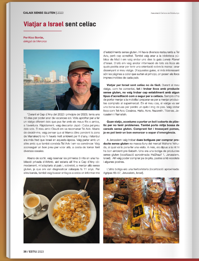 🗞Ja has rebut la 17a edició de la revista Celia@s a casa o bé l'has llegit online? Recorda que la tens a l'àrea privada de socis de la web! Aquest és un dels articles, on en Kico, celíac i delegat de Celíacs Menorca, ens explica el viatge a Israel. Entra-hi per llegir-lo sencer!