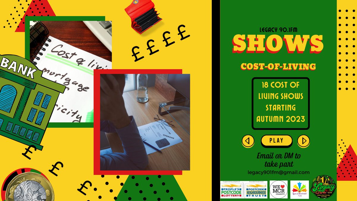 Legacy901FM's tweet image. Struggling with the cost of living crisis?
Join us for expert advice (GM Law Centre &amp;amp; MSV Housing) &amp;amp; a lively discussion.
To take part: legacy901fm@gmail.com
More info: legacy901.com
Funded by People&apos;s Postcode Trust, We Love Mcr Charity and Sprit of Manchester