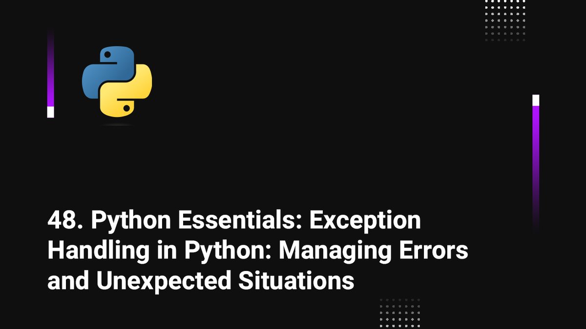 skillbakery's tweet image. 48. Exception Handling in Python: Managing Errors and Unexpected Situations

youtu.be/bvR5e2pBO-c

#deeplearning #pyhtonprogramming #learnpython #developer #skillbakerystudios #thursdaymorning #thursdayvibes #ThursdayMotivation #success