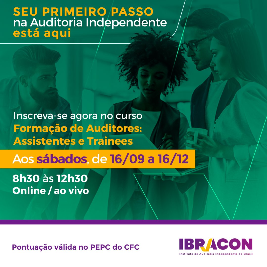 Tudo o que você precisa saber sobre processos e técnicas para ingressar na Auditoria Independente em um treinamento com carga horária de 60 horas/aula em 10 dias.

Inscreva-se:
ibracon.com.br/vitrine-ibraco…

#Ibracon #AuditoriaIndependente #Curso #FomacaoAuditores #Trainee #Assistente