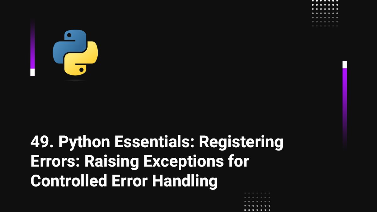 skillbakery's tweet image. 49. Registering Errors: Raising Exceptions for Controlled Error Handling

youtu.be/i_k72CcFpbU

#deeplearning #pyhtonprogramming #learnpython #developer #skillbakerystudios #thursdaymorning #thursdayvibes #ThursdayMotivation #success