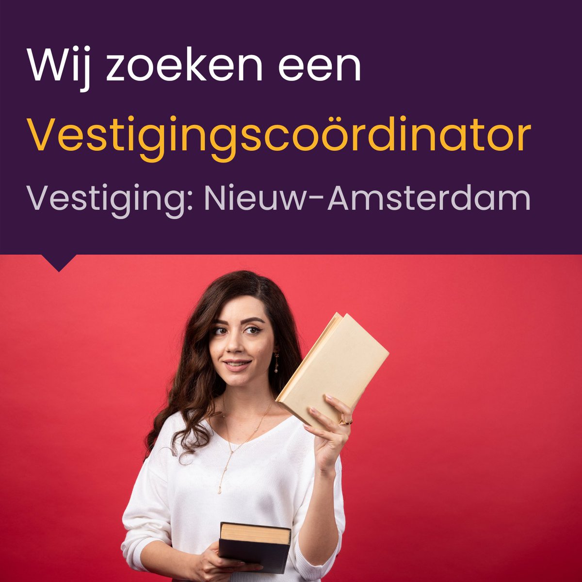 Voor de afdeling Samenleving, waar de vestiging Nieuw-Amsterdam deel van uitmaakt, zijn we vanwege pre-pensionering op zoek naar een Vestigingscoördinator.

Bekijk hier de vacature 👉 bit.ly/VacatureVestig…