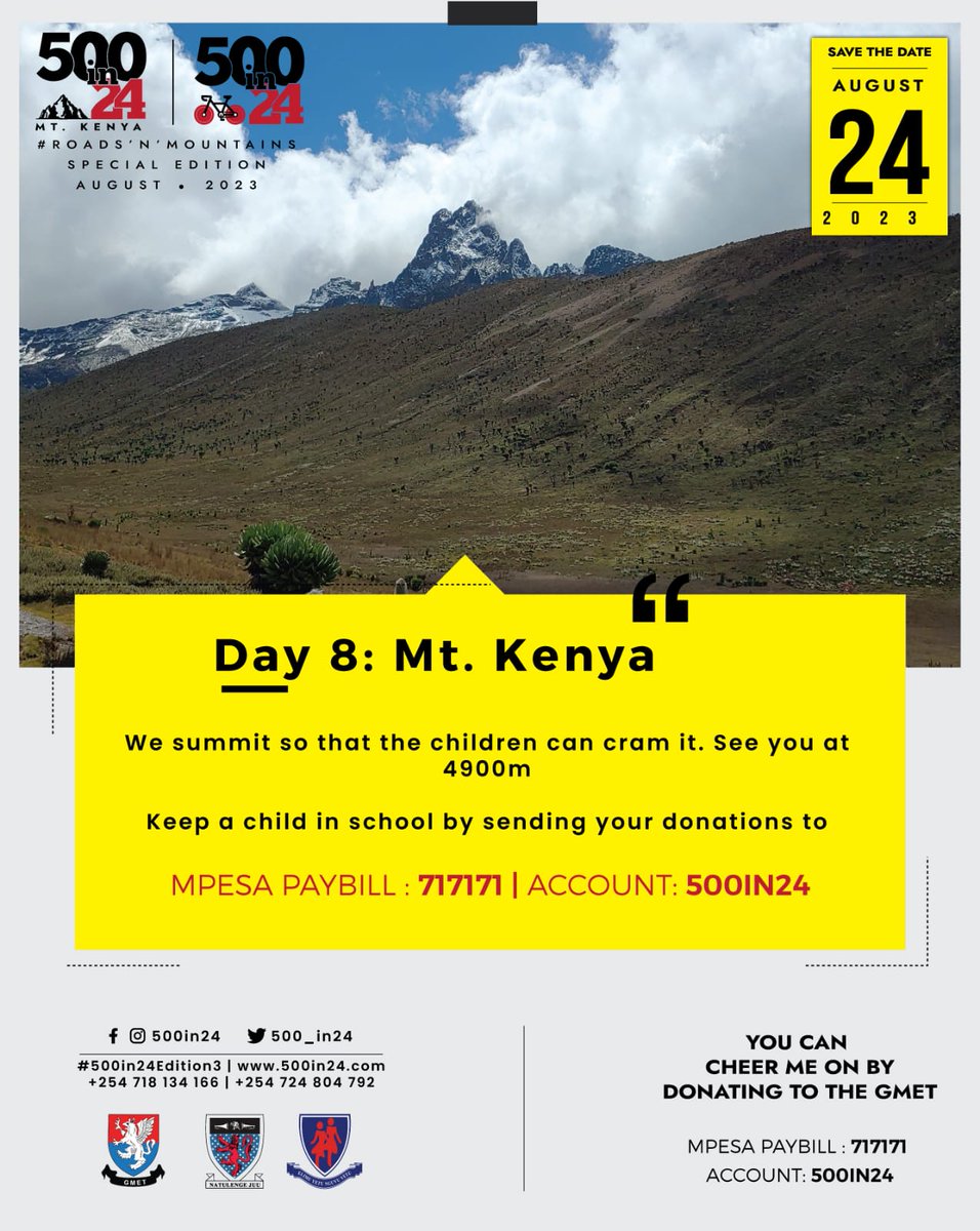kennmunene's tweet photo. #supportStarehe
Alumni of Starehe schools climb Mt Kenya in an effort to raise money to sponsor needy and bright students.
Starehe schools offer completely free education to 70% of students.
@mraigee hiking for @500_in24 https://t.co/wYubg4czuF