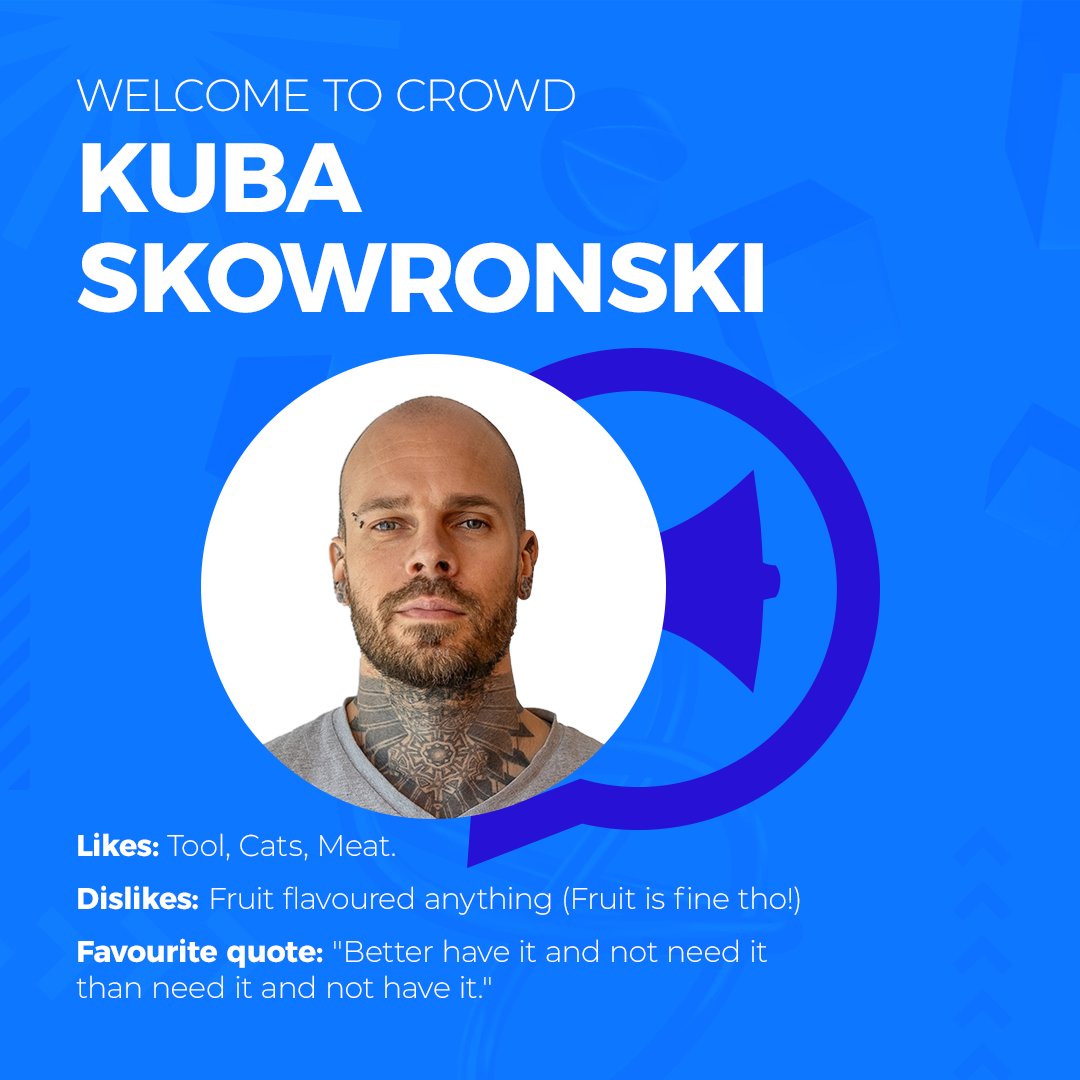 Meet Kuba Skowronski, our new Head of Design. He brings 20+ years of design experience to Crowd Dubai and also hates all things fruit-flavoured. 

#Crowd #TeamCrowd #AmplifyCrowd #DigitalAgency #ThisIsCrowd #UAE #NewTeamMember #Design