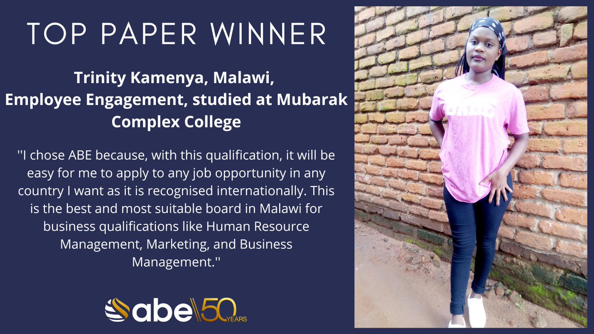 abetalk's tweet photo. Congratulations to Trinity for winning our Top Paper Award. She believes ABE not only provides knowledge for employment but also helps to apply the gained knowledge in other areas of life. Read her full story on: https://t.co/cEjSTcdgPk
#TopPaperWinner #BusinessEducation https://t.co/Ks86JjBWLx