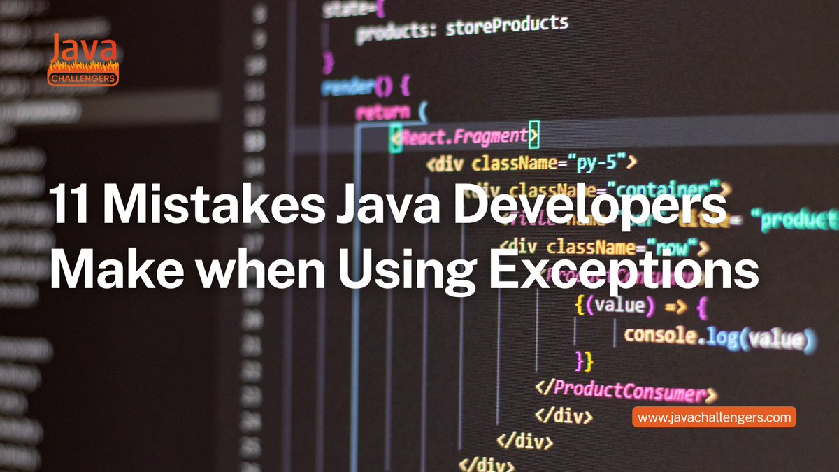 RafaDelNero's tweet image. Are you using Exceptions right in #Java? 🐞 Avoid pitfalls and make debugging smoother by sidestepping these 11 common mistakes. Let&apos;s write clearer, more efficient code together! 🔗  bitly.ws/SLr9

#JavaBestPractices #ExceptionMastery #Softwaredeveloper #software