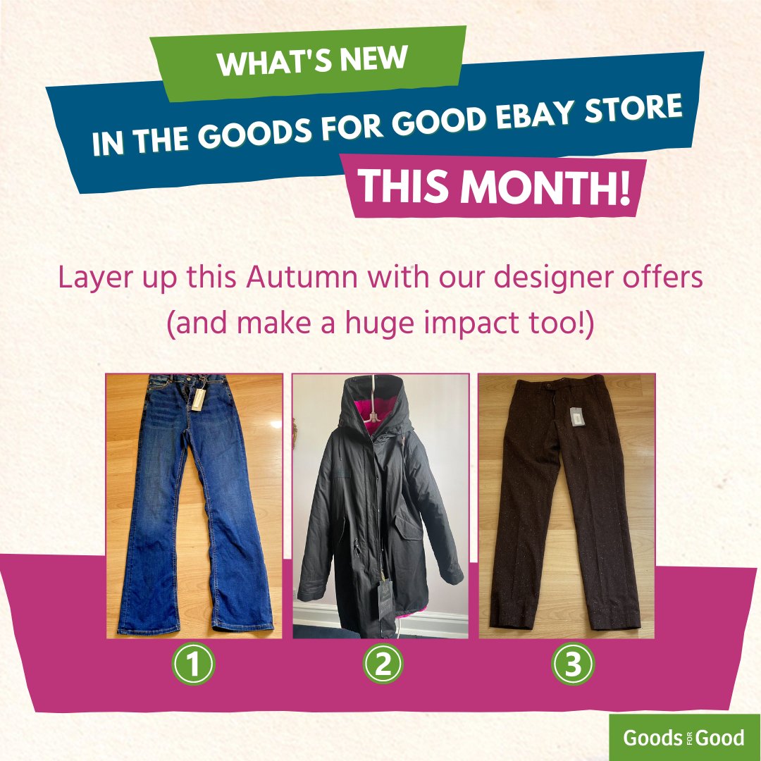 GOODSFORGOODuk's tweet image. 🌟 Discover #DesignerLabelsForLess at our @eBay_UK Shop! 🛍️ Our seasonal items won't just boost your wardrobe for the cooler weather - they'll also have a significant impact on those who are most in need 🌍 
Visit 👉 ow.ly/ZfVs50PCkmc to bid on our latest listings 💚