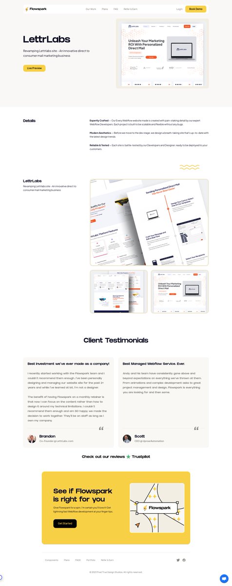 Finally got round to setting up a dedicated portfolio page for Flowspark 🙌

Portfolios are super important for any sort of service work - potential clients will choose you over other services based on how much they trust you. Showing you can deliver results will build trust.