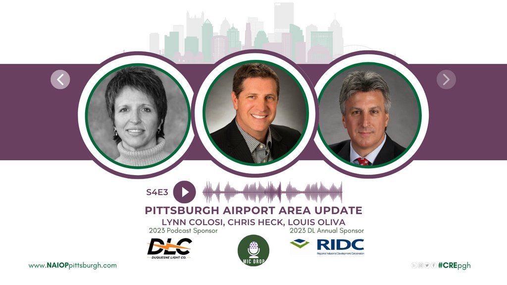 NAIOPPittsburgh's tweet photo. MIC DROP:S4E3 features a follow up to our June panel discussion on @PITairport's impact on the region.
⁠🎧 https://t.co/KIiHsmMMmQ

Thank you to our 2023 Podcast Sponsor 
@DuquesneLight
#CREpgh #PittsburghPodcast #CRE https://t.co/DGBj5v1N0h
